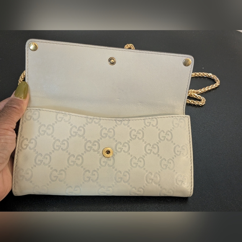GUCCI Sima Leather Heart Gold Crest Cream Logo Embossed Zip Around Long Wallet - Picture 13 of 16